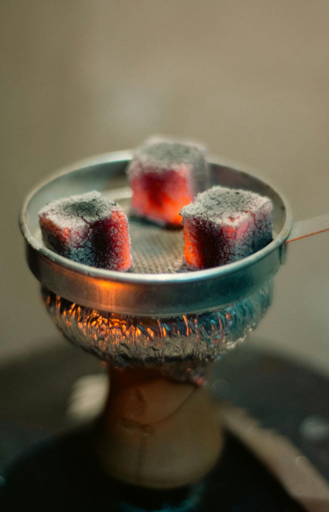 Coal Cubes Burning on a Shisha Filter