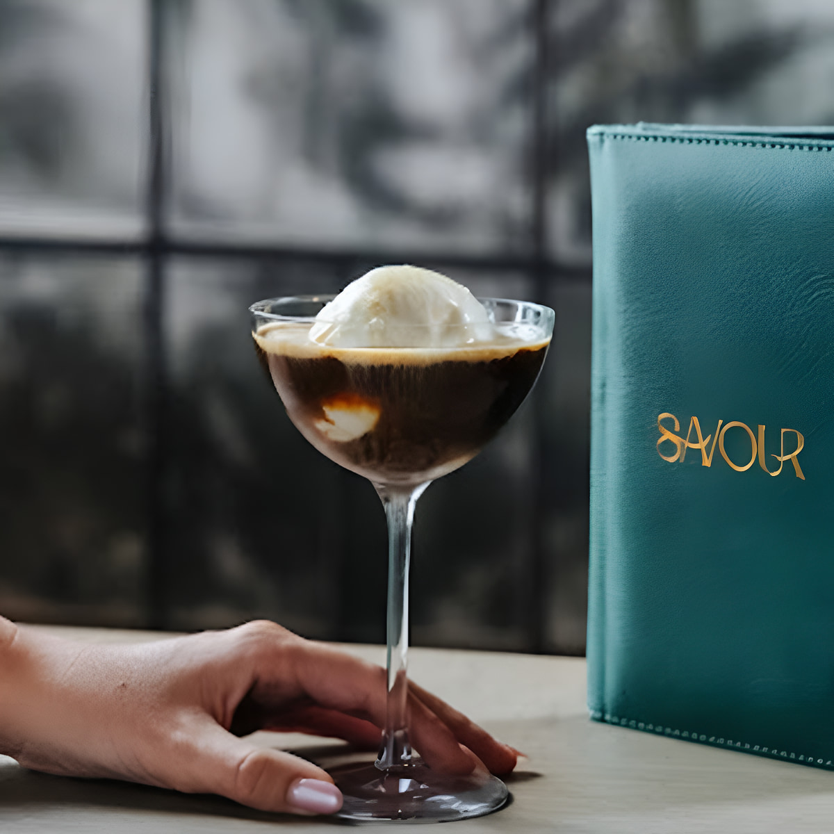 Elegant cocktail in modern Dubai lounge setting